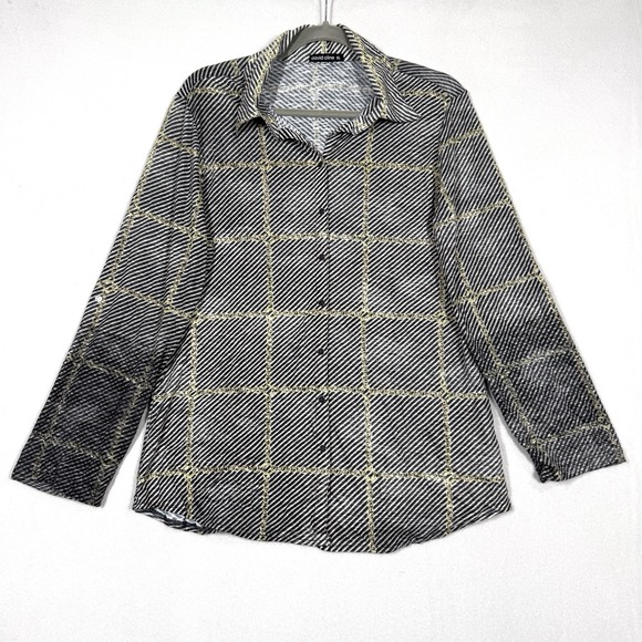David Cline Tops - David Cline Top Womens XL Chain Stripe Snap Front Blouse Artsy Preppy USA Made